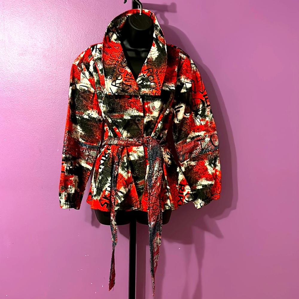 Denim Red, Black, White & Sequins Jacket